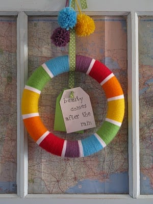 Real Life rainbow yarn wreath