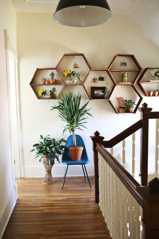 A Beautiful Mess honeycomb shelves