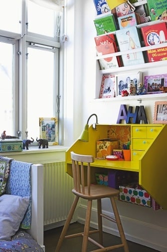 kids desk station, great color love the book display!