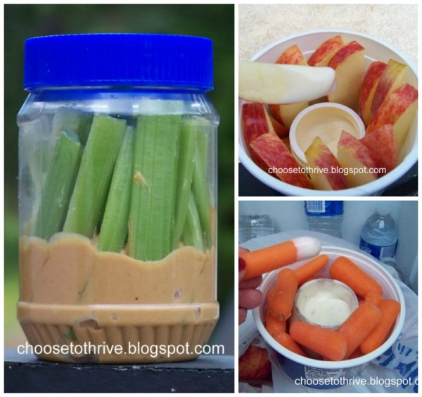 easy on the go snacks -- carrots, apples, and celery