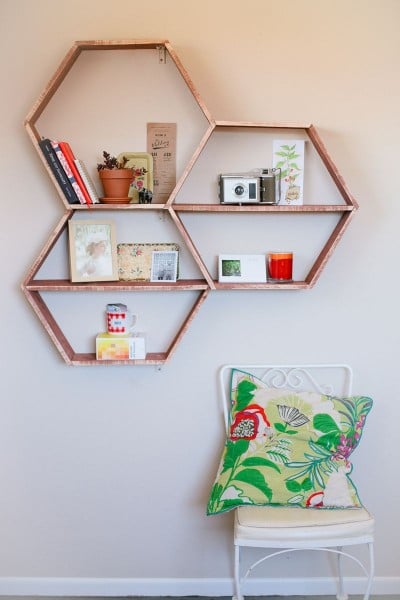diy honeycomb wall shelves, A Beautiful Mess