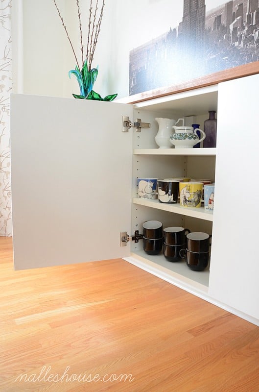 use a floating sideboard to store mugs