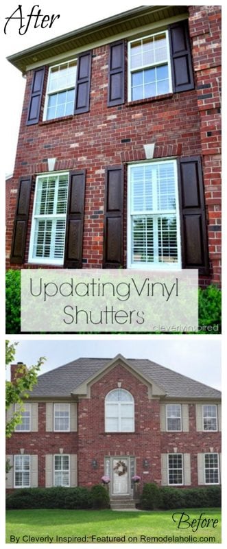 How to update faded vinyl shutters with stain #tutorial featured on Remodelaholic