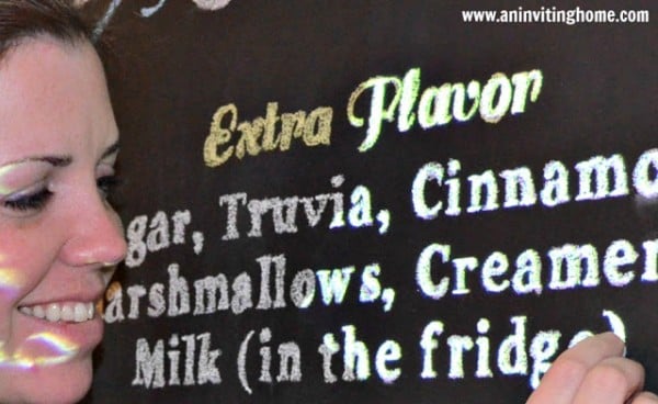 use a projector to trace letters neatly for large chalkboard menu at the coffee bar