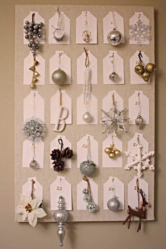 pinboard and tree ornament advent calendar, Bower Power via Remodelaholic