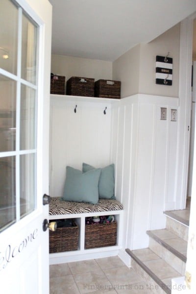 back entryway mudroom with bench, Fingerprints on the Fridge
