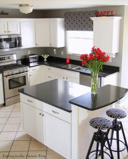 black and white kitchen remodel, Eating in the Shower on Remodelaholic
