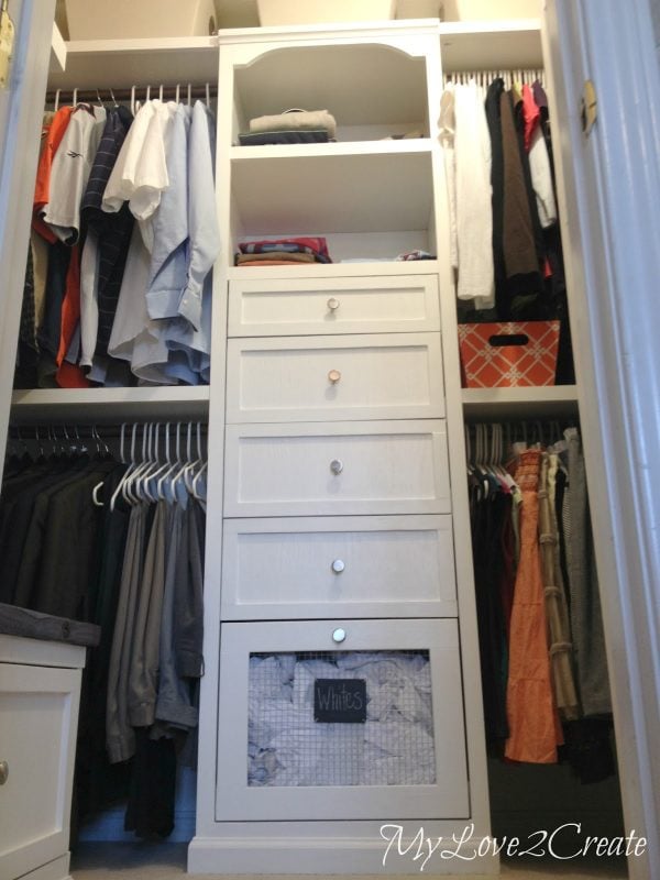 master closet makeover with laundry hampers and storage tower, My Love 2 Create on Remodelaholic