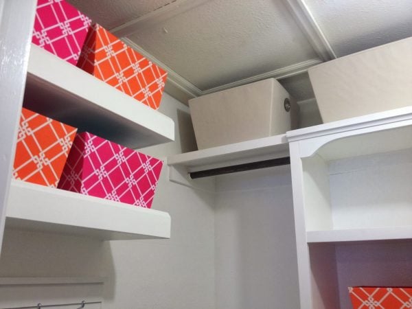 master closet with floating shelves and storage, My Love 2 Create on Remodelaholic