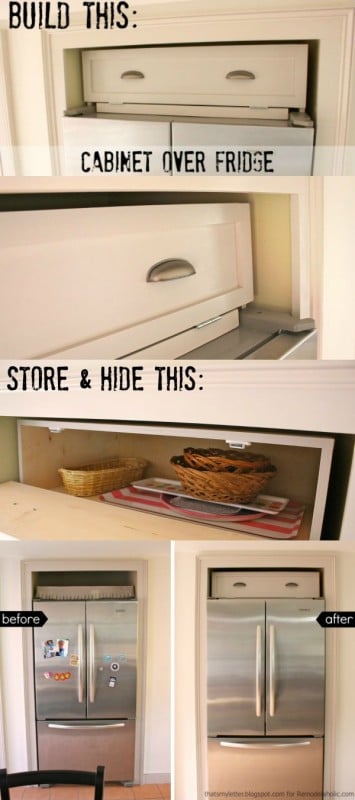 Build an over-the-fridge cabinet! Tutorial from That's My Letter for Remodelaholic.com #diy #spacesaver #storage