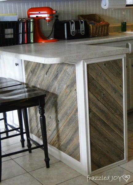 reclaimed wood planked kitchen island, Frazzled Joy on Remodelaholic