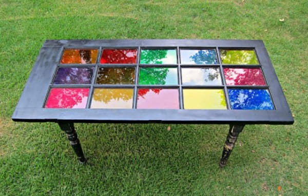 Morena's Corner - how to make an old window stained glass table - via Remodelaholic