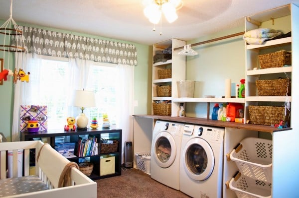 built-in laundry unit in bedroom nursery, Seesaws and Sawhorses on Remodelaholic