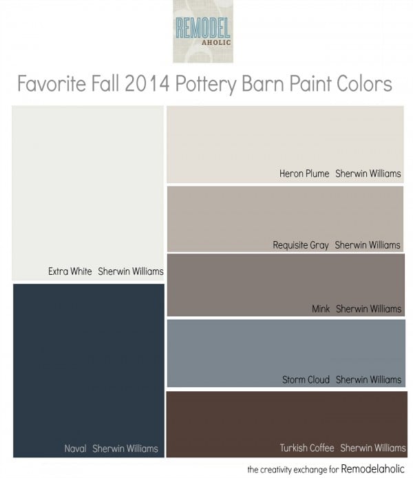 Favorites from the fall 2014 Pottery Barn paint color collection. Remodelaholic.
