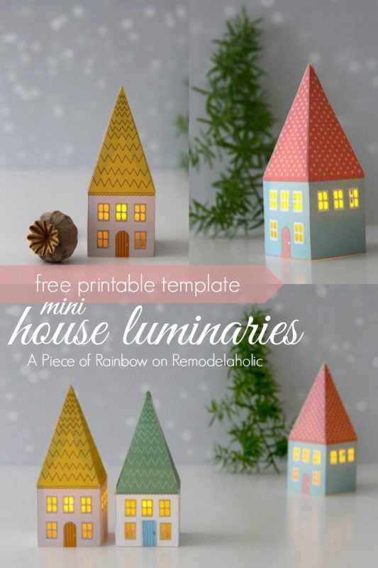 Mini House Luminaries - free printable template from A Piece of Rainbow on @Remodelaholic #winter #Christmas